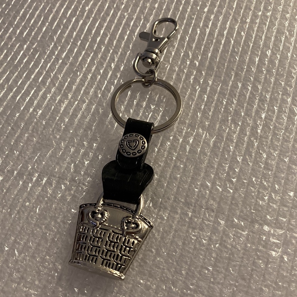 Vintage Genuine Brighton® Silver Handbag Black Leather Key Ring